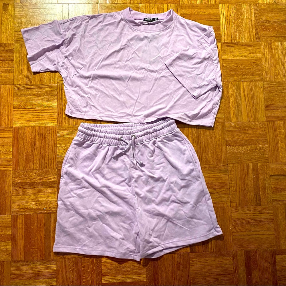 NastyGal Cropped Lilac Sweatshort Set